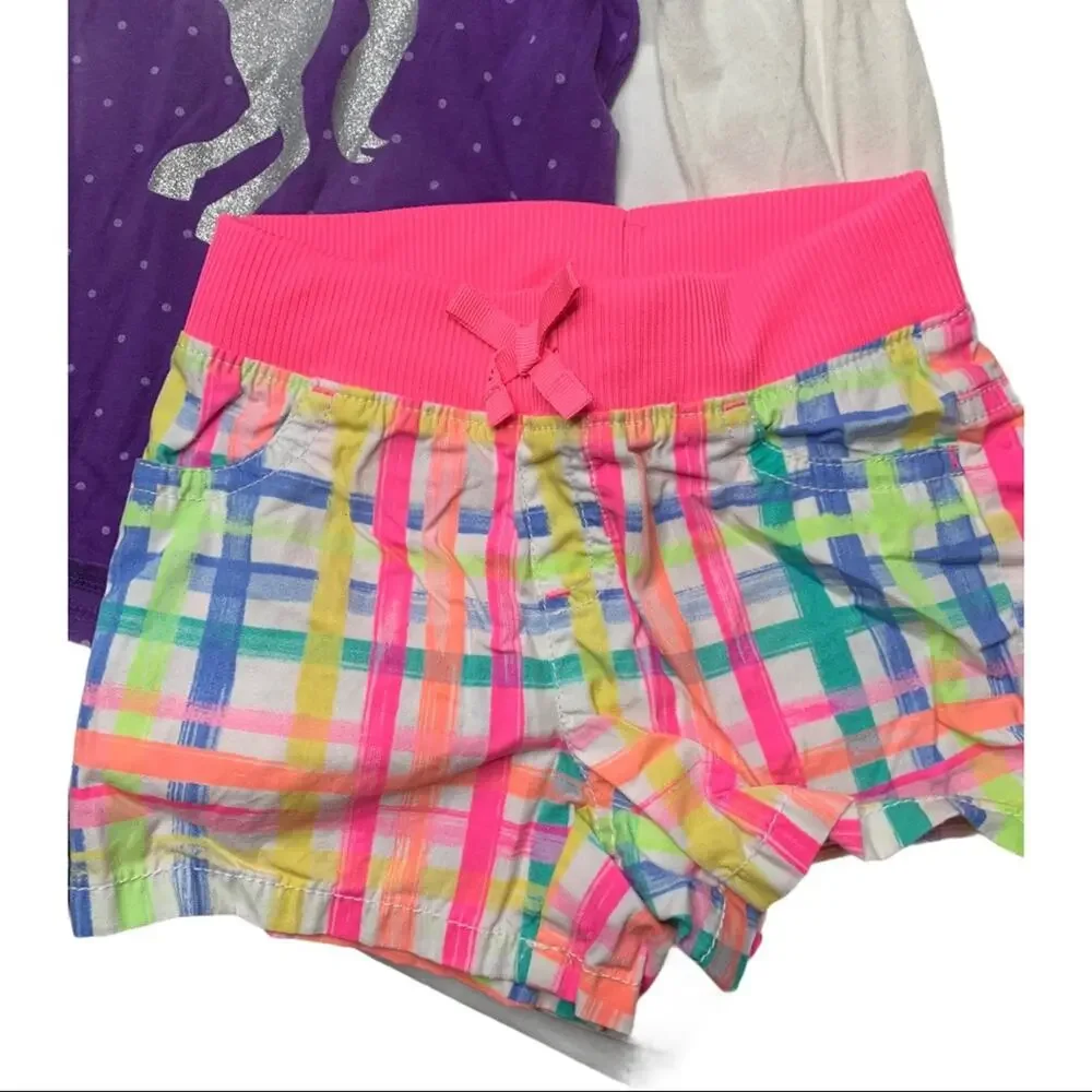 Jumping beans 4 neon plaid shorts and unicorn top